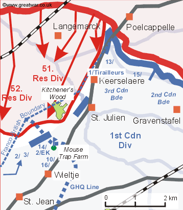 3rd Canadian Brigade organizes a counter-attack on Kitchener's Wood.