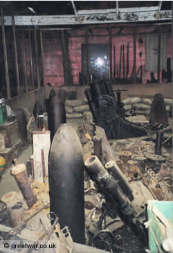 Equipment and military relics from the battlefield at Sanctuary Wood museum, Ypres Salient, Belgium